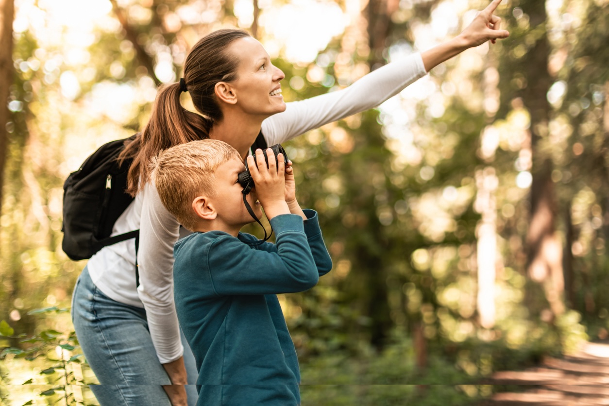 Mother and son enjoying an outdoor adventure